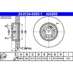 Disco freno ATE 24-0124-0265-1-02 anteriore, ventilato, altamente carbonizzato, 1 Pezzo