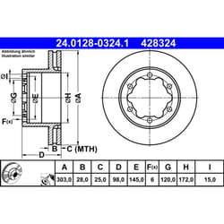 Disco freno ATE 24.0128-0324.1 posteriore, ventilato, altamente carbonizzato, 1 Pezzo