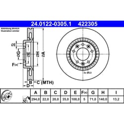 Disco freno ATE 24.0122-0305.1 posteriore, ventilato, altamente carbonizzato, 1 Pezzo