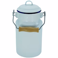 Caraffa per il latte Husum smaltata in bianco con bordo blu e maniglia per il trasporto. Dimensioni: Ø 10 cm, altezza senza c ...