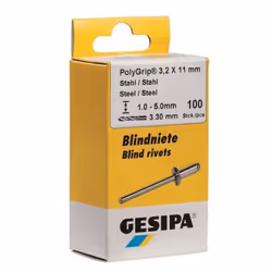 GESIPA 1433572, Rivetto per tende, Alluminio, Acciaio, Acciaio inox, Testa bombata, 7,5 mm, 4 mm