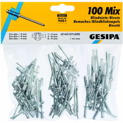 Assortimento di rivetti ciechi con 35 rivetti Ø 4 mm corti 4 x 6, 35 rivetti Ø 4 mm medio 4 x 8 e 30 rivetti Ø 4 mm lunghi 4  ...