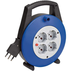 Brennenstuhl 1092235 Vario Line Avvolgicavo 5 M con 4 Prese Italiane 10/16A+Schuko, Colore Nero/Blu/Grigio Chiaro