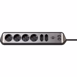 Brennenstuhl 1153590610, 2 m, Interno, Ad angolo, IP20, Nero, Argento, 6 presa(e) AC