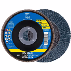 PFERD Disco lamellare POLIFAN PFC 115 Z 60 Z-BOX // Disco lamellare per acciaio e acciaio inossidabile (INOX) con elevate pre ...