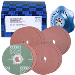Pferd - 42098001 Kit di dischi in fibra di legno combiclick Korund Ø125mm A36, 60, 80, 120 con piastra di supporto cc-h-g