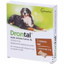 Drontal Multi Aroma Carne XL è un farmaco veterinario utile in caso di infestazioni intestinali dei cani di grossa taglia