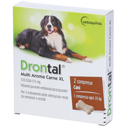 Drontal Multi Aroma Carne XL Farmaco Veterinario Infestazioni Intestinali dei Cani di Grande Taglia 2 Compresse