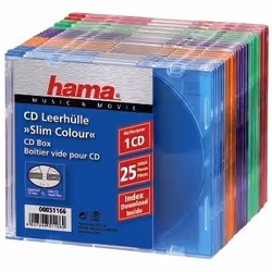 Hama CD Slim Box Pack of 25, Coloured, 1 dischi, Multicolore, Plastica