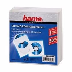 Hama CD-ROM Paper Sleeves 50, White, 50 dischi, Bianco