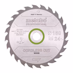 Metabo - Lame de scie circulaire bois coupé avec précision professionnelle D190xB2.2xBore30mm 48Z. wz