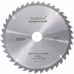 Dettagli tecnici Dimensione, Ø 216 mm Lama per sega circolare Metabo HW/CT 216 Lama per sega circolare HW/CT 216 x 30 x 1,8/1 ...