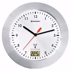Bresser Optics MYTIME BATH RC, Parete, Orologio al quarzo, Cerchio, Argento, Bianco, Alluminio, Vetro