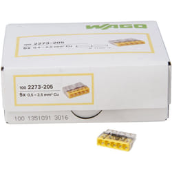 Kopp 33346423 Wago Morsettiera per presa elettrica a 5 conduttori, 0,5-2,5 mm², confezione da 100 pezzi, colore: trasparente/giallo