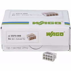 Wago - 208 - Morsetto di/, 8 poli, per rigidi conduttore di 0, da 5 a 2, 5 mm² 400 Volt - 24 Ampere Colore trasparente/grigio ...