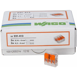 Wago - Kopp 33346427 morsetto 3 volte con leva per Flexible fili wiederoeffenbar 1,5 – 2,5 mm² Contenuto 50 pezzi, colore: trasparente/arancione