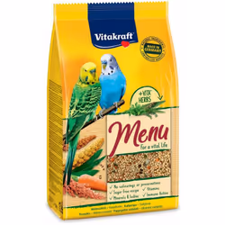 Cereali 93 %, semi 3,5 %, sostanze minerali, ortaggi (carote essiccate 1 %), foglie di eucalipto tagliate 0,2 %, oli e grassi ...