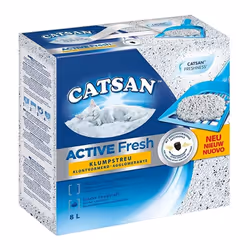 Lettiera igienica per gatti Catsan "Active Fresh" con carboni attivi 8 litri.Questa lettiera è composta da granelli bianchi d ...