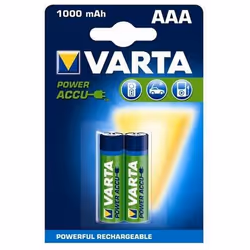 Varta Power Accu AAA 1000 mAh, Batteria ricaricabile, Nichel-Metallo Idruro (NiMH), 1,2 V, 2 pz, 1000 mAh, Blu, Verde