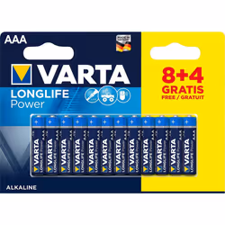 Varta Longlife Power, Batteria Alcalina, AAA, Micro, LR03, 1.5V, Blister da 8+4, Made in Germany, Batteria monouso, Mini Stil ...