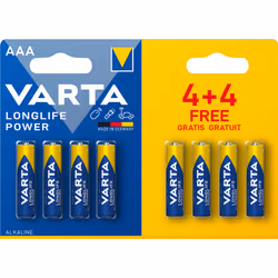 Varta Longlife Power, Batteria Alcalina, AAA, Micro, LR03, 1.5V, Blister da 4+4, Made in Germany, Batteria monouso, Mini Stil ...