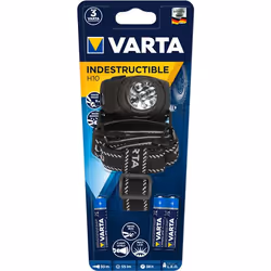 Varta INDESTRUCTIBLE H10, Torcia a fascia, Nero, Gomma, 9 m, IPX4, LED