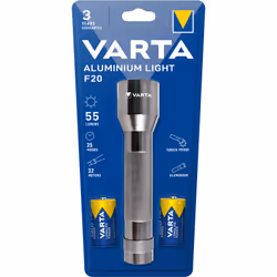 Varta Aluminium F20 LED Flashlight (incl. 2x Longlife Power C Batterie per l'uso quotidiano, 150 lumen, antiurto, 3 anni di garanzia) argento per la casa, il campeggio, l'outdoor