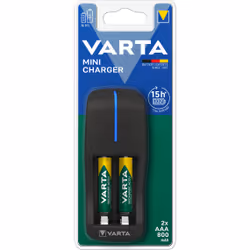 Varta Mini Charger for 2AA/AAA accus (incl. 2x AAA 800mAh) - con indicazione a LED e timer di sicurezza