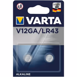Varta V12GA, Batteria monouso, LR43, Alcalino, 1,5 V, 2 pz, Metallico