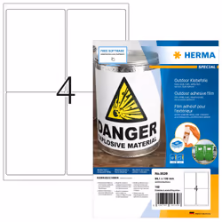 HERMA 9539, Bianco, Rettangolo, A4, Polietilene, Opaco, Laser