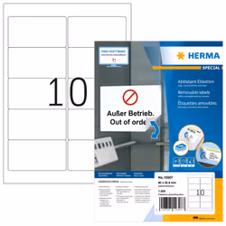 HERMA 10307, Bianco, Rettangolo con angoli arrotondati, Rimovibile, Carta, Opaco, Laser/Inkjet