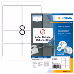 HERMA 10308, Bianco, Rettangolo con angoli arrotondati, Rimovibile, Carta, Opaco, Laser/Inkjet