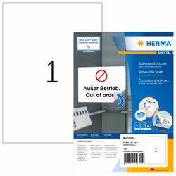 HERMA 10315, Bianco, Rettangolo con angoli arrotondati, Rimovibile, Carta, Opaco, Laser/Inkjet