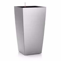 LECHUZA Cubico 22, Tavolo con vaso, Libera installazione, Polipropilene (PP), Argento, Rettangolo, Interno