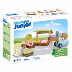 Playmobil Junior : Etal de fruits et légumes bio, Marchande, 1,5 an(s), Multicolore, Plastique