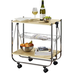 Wenko - Carrello da cucina su ruote Dinett Acero, Carrello pieghevole su ruote, Tavolo pieghevole su ruote, mdf - Metallo, 68x70x40,6 cm, Marrone