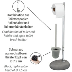 Wenko - Colonnina con portarotolo e scopino wc Pebble Stone, grigio