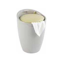 Wenko - Sgabello Cesto per la biancheria, cesto per la biancheria e sgabello per il bagno Candy, cuscino rimovibile, 20 litri, Plastica, ø 36x50,5