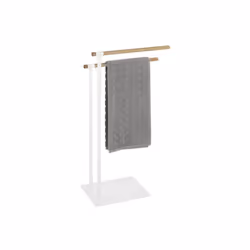 Piantana portasalviette Macao; Realizzato in acciaio INOX e legno; Dimensioni 43 x 24 x 79 centimetri; Con 2 bracci portasciu ...