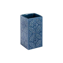 Wenko - Bicchiere da Bagno, Portaspazzolino Cordoba, Ceramica in rilievo, 6,5x12x6,5 cm, blu scuro