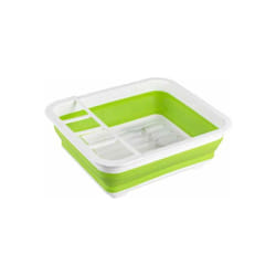 Scopino per piatti pieghevole Gaia, scolapiatti in plastica, portaposate e supporto per piatti, plastica, 36,5x13x31 cm, bianco - verde - Wenko
