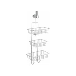 Mensola per doccia sospesa senza foratura, 3 cestini per doccia, Milano, Acciaio, 25x62x14 cm, Lucido - Wenko
