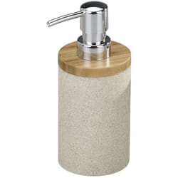 Wenko - Dispenser per Sapone Liquido Vico, capacità 200 ml, in poliresina e bambù, dimensioni 8,8x17,3x7,2 cm, colore Beige