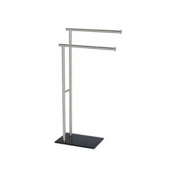Portasciugamani da bagno a terra, 2 barre portasciugamani, Lima, Acciaio inox e base in vetro temperato nero, 41x79x20 cm, Opaco - Wenko