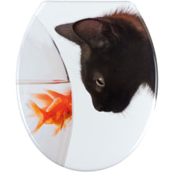 Wenko - Sedile wc Fish & Cat - antibatterico, fissaggio in acciaio inossidabile, Termoindurente, 37.5 x 45 cm, Multicolore