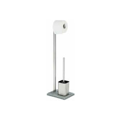 Wenko - Combinato wc 2in1 Spazzola wc e portarotolo carta igienica, Granito, acciaio inox - poliresina effetto granito, 23x73,5x19,5 cm, cromato