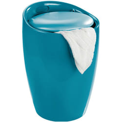 Wenko - Sgabello Cesto per la biancheria, cesto per la biancheria e sgabello per il bagno Candy, cuscino rimovibile, Plastica, 20 litri, ø 36x50,5