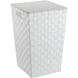 Wenko - Cesto per la biancheria Adria, cesto per biancheria sporca, design quadrato, capacità 48L, Polipropilene effetto vimini, 33x53x33 cm, bianco