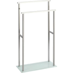 Portasciugamani da bagno a terra Debar, con 2 barre portasciugamani, in acciaio inox e vetro, 20x83x46 cm, opaco - bianco - Wenko