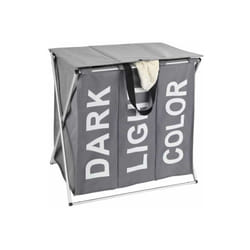 Cesto per la biancheria Trio Top a 3 scomparti, cesto per biancheria sporca con scomparto, design con scritta, capacità 118L, Poliestere - Alluminio,